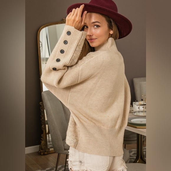 Anthropologie Sweaters - Beige button cuffed detail boho bubble sleeve knit western sleeve knit sweater